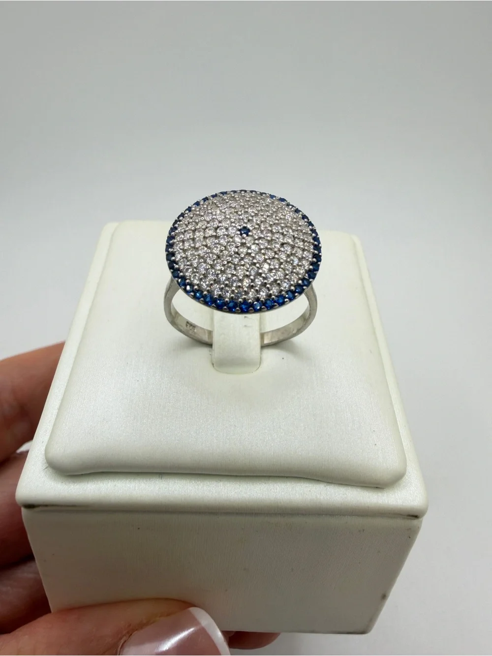 Lab created sapphire and cubic zirconia‎ statement ring in sterling silver!